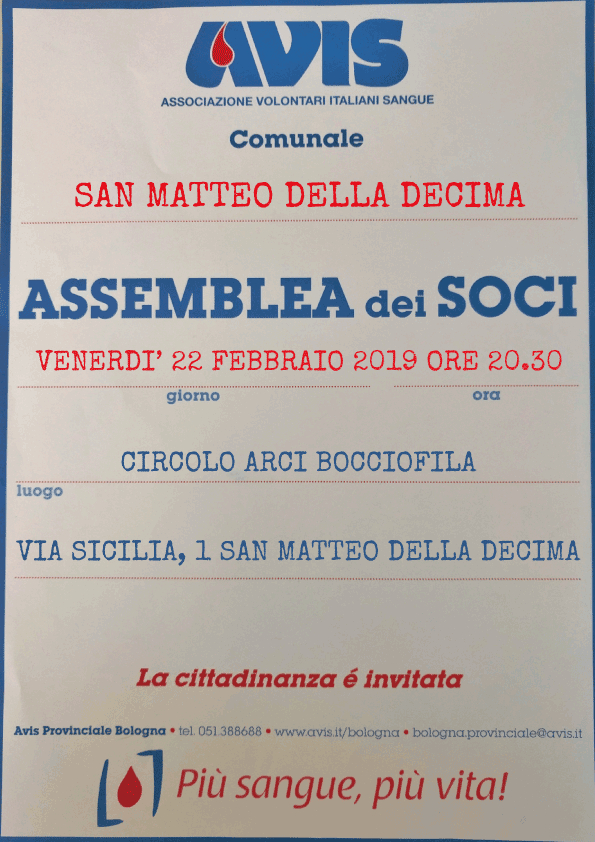 Assemblea 2019 San Matteo della Decima AVIS Provinciale Bologna Assemblea 2019 San Matteo della Decima AVIS Provinciale Bologna